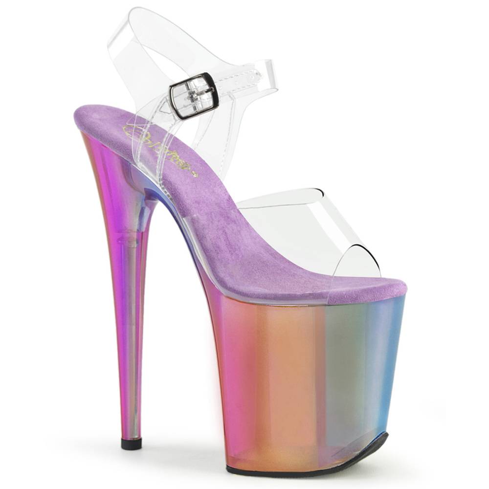 Pleaser - FLAMINGO808RMT Ankle strap sandal, Pole dance shoes - Transparent/Rainbow